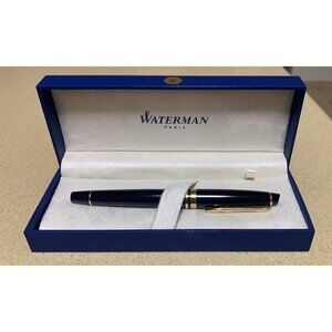 New Expert Fountain Pen Gloss Black with 23k Gold Trim Fine Nib Gift Box